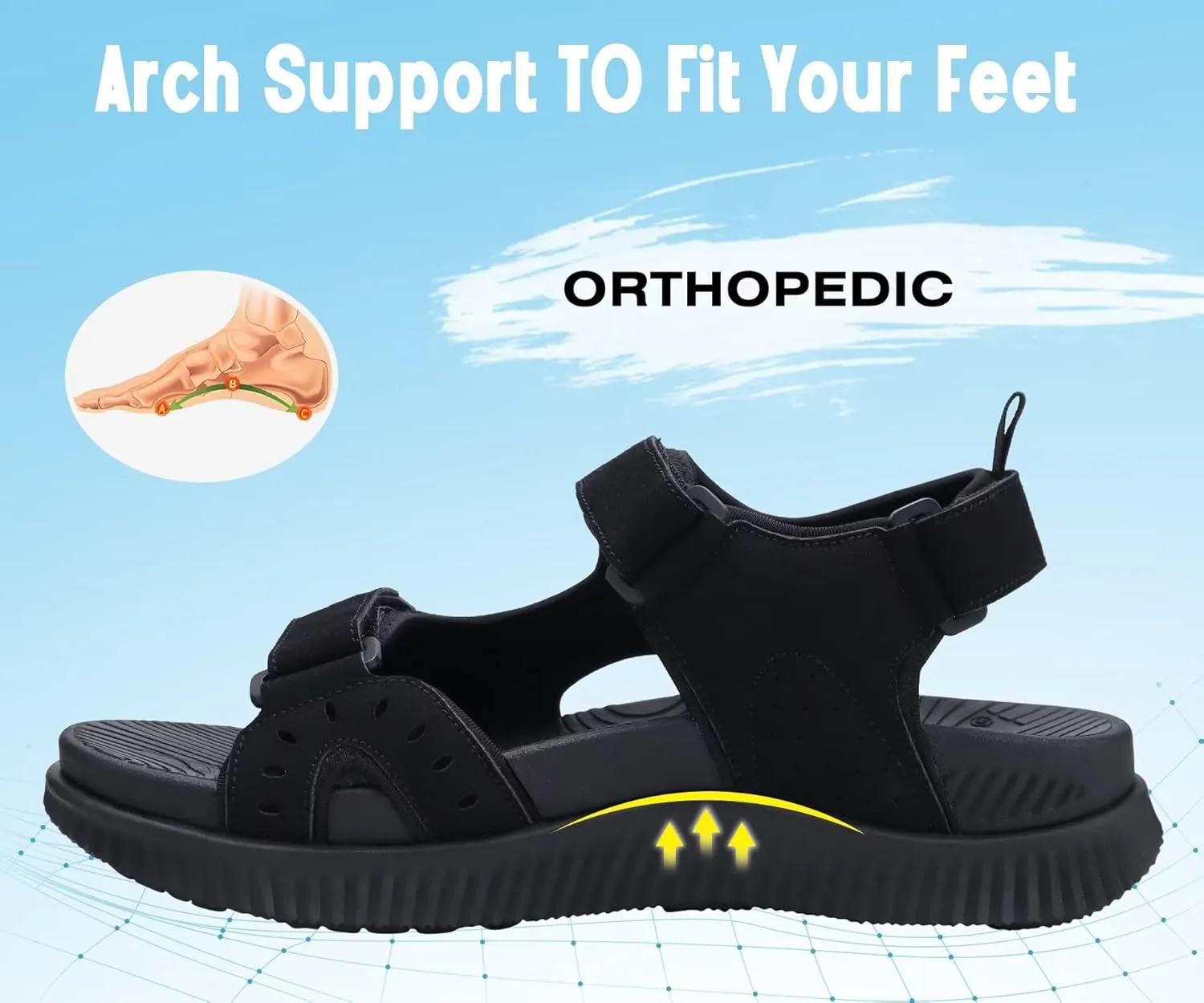 KuaiLu Mens Hiking Sandals With Arch Support Sport Recovery Athletic Walking Sandals For Man Outdoor Summer Casual Thick Cushion Beach Water Fisherman Sandal Size 7-15
