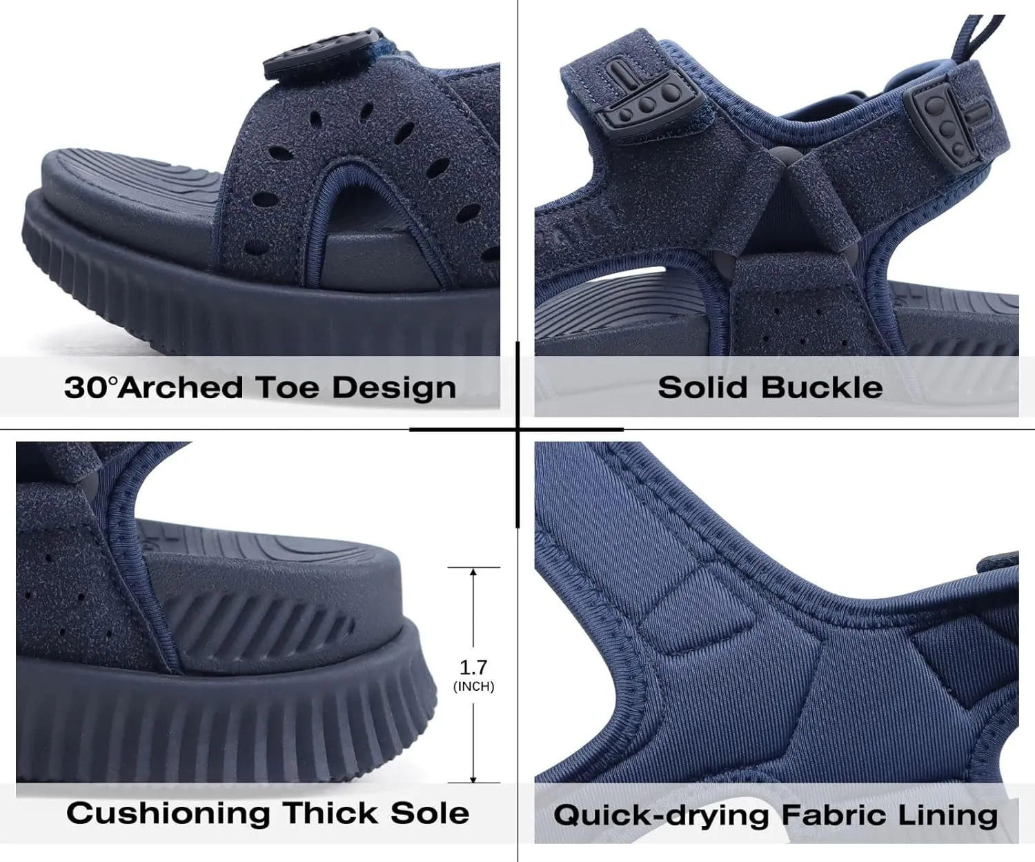 KuaiLu Mens Hiking Sandals With Arch Support Sport Recovery Athletic Walking Sandals For Man Outdoor Summer Casual Thick Cushion Beach Water Fisherman Sandal Size 7-15