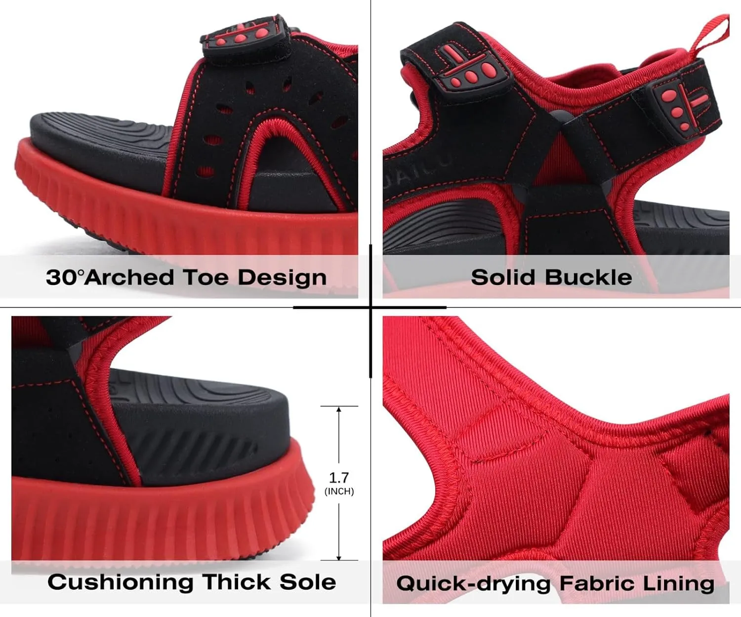 KuaiLu Mens Hiking Sandals With Arch Support Sport Recovery Athletic Walking Sandals For Man Outdoor Summer Casual Thick Cushion Beach Water Fisherman Sandal Size 7-15