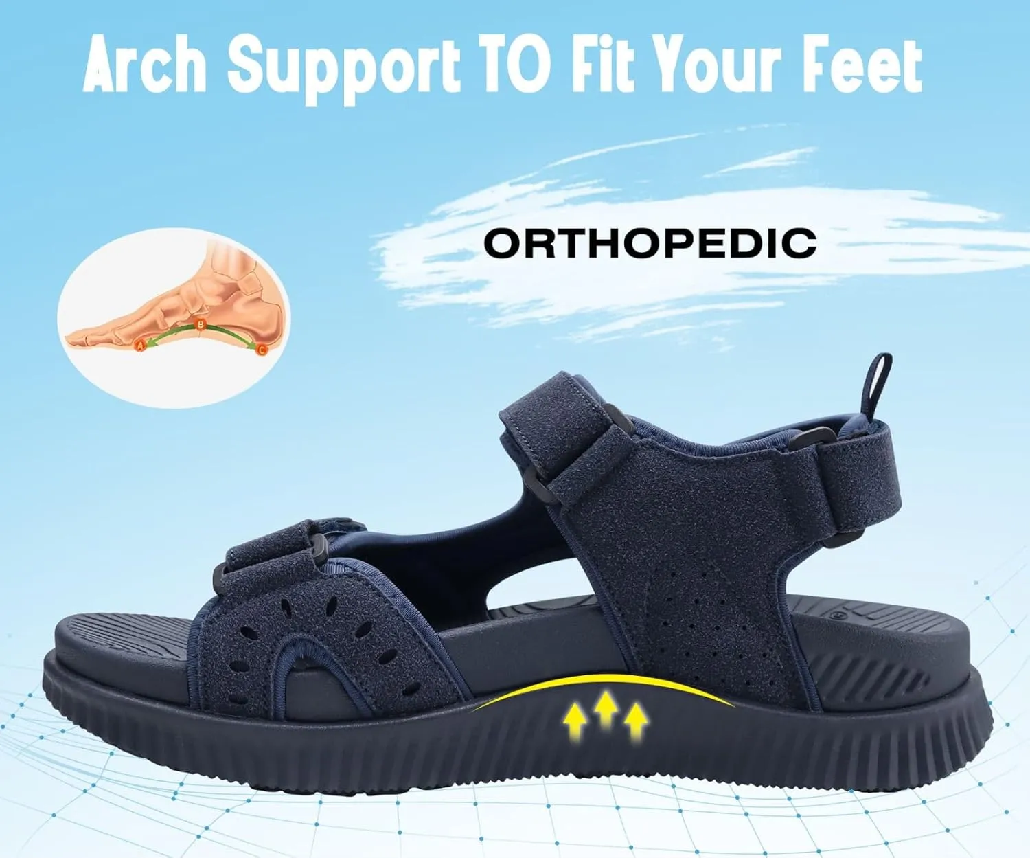 KuaiLu Mens Hiking Sandals With Arch Support Sport Recovery Athletic Walking Sandals For Man Outdoor Summer Casual Thick Cushion Beach Water Fisherman Sandal Size 7-15