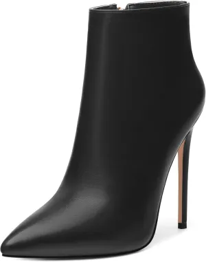 KUOARN Heeled Ankle Boots for Women Pointed Toe Stiletto High Heel 4.7 Inch Booties with Zipper Sexy Evening Party Dating Fall Shoes