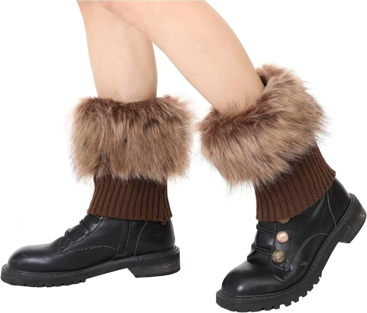 LA CARRIE Women Faux Fur Plush Leg Warmers Short Furry Fuzzy Leg Cuffs Girls Winter Knitted Boot