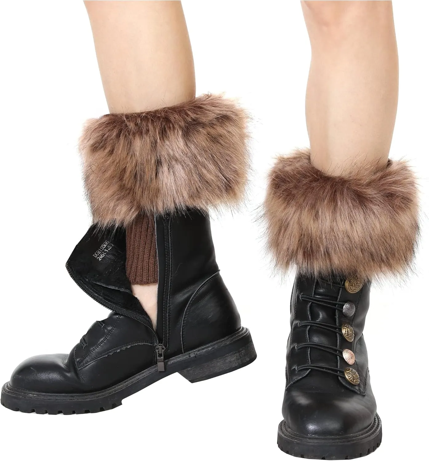 LA CARRIE Women Faux Fur Plush Leg Warmers Short Furry Fuzzy Leg Cuffs Girls Winter Knitted Boot