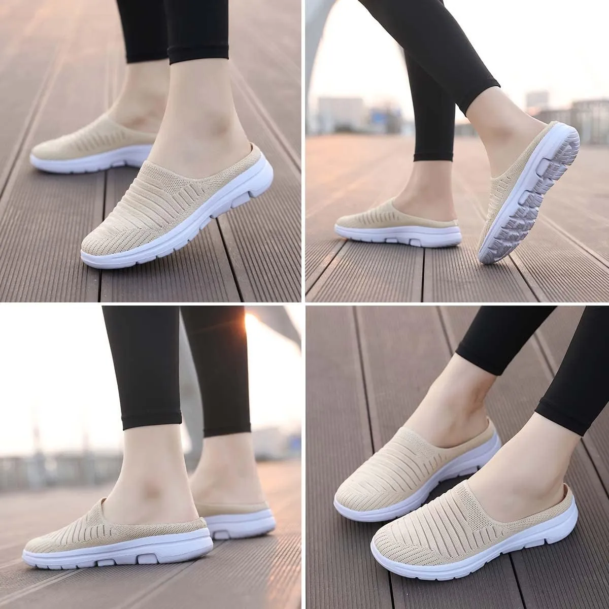 Ladies Lightweight Knitted Mesh Fabric Non-Slip Rubber Soles Garden Shoes Breathable Beach Shoes Clogs Mules Shoes