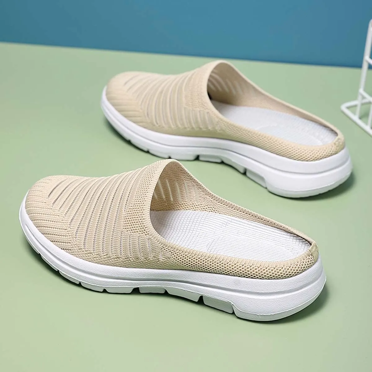 Ladies Lightweight Knitted Mesh Fabric Non-Slip Rubber Soles Garden Shoes Breathable Beach Shoes Clogs Mules Shoes