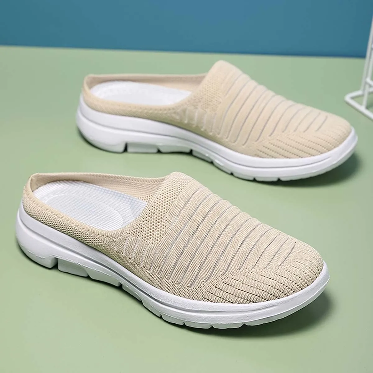 Ladies Lightweight Knitted Mesh Fabric Non-Slip Rubber Soles Garden Shoes Breathable Beach Shoes Clogs Mules Shoes