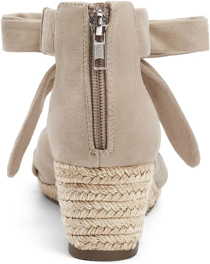 LAICIGO Womens Espadrilles Wedge Sandals Back Zipper Closure Open Toe Platform Ankle Strap Summer Dress Shoes with Bow