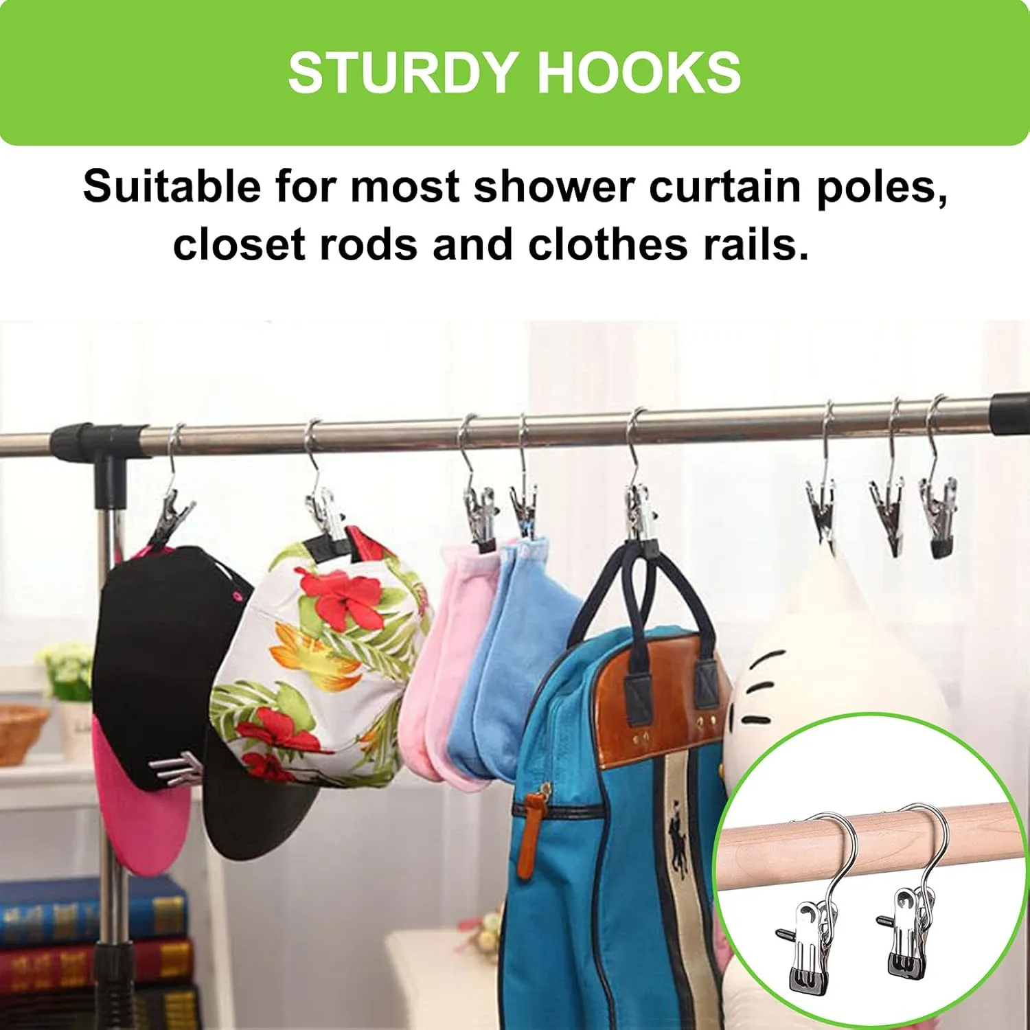 Laundry Hooks Hanging Clips Clothes Pins Closet Hanger Organizer Clamps Socks Towel Clips Heavy Duty Clothespins Bulk Hanger Clips for Closet Travel Pants Socks Handbags, 50 Pack