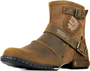 Leather Casual Motorcycle Combat Chukka Western Dress Ankle Boots for Men with Side Zipper CD-5008-1-ABNHD