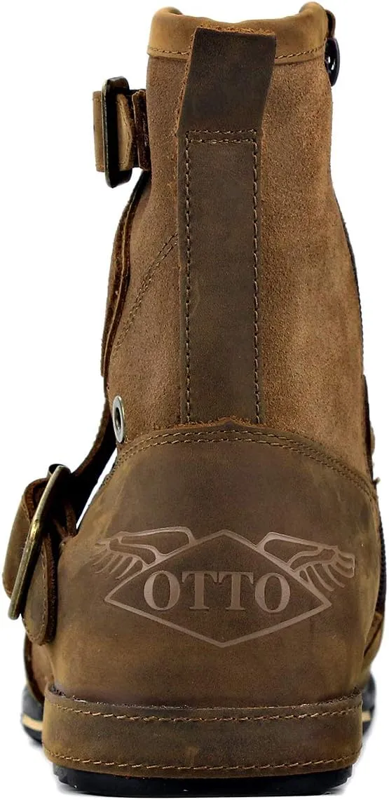Leather Casual Motorcycle Combat Chukka Western Dress Ankle Boots for Men with Side Zipper CD-5008-1-ABNHD