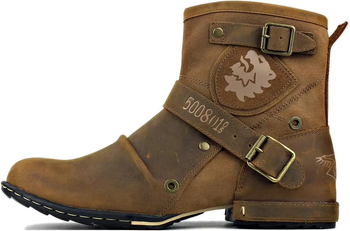 Leather Casual Motorcycle Combat Chukka Western Dress Ankle Boots for Men with Side Zipper CD-5008-1-ABNHD