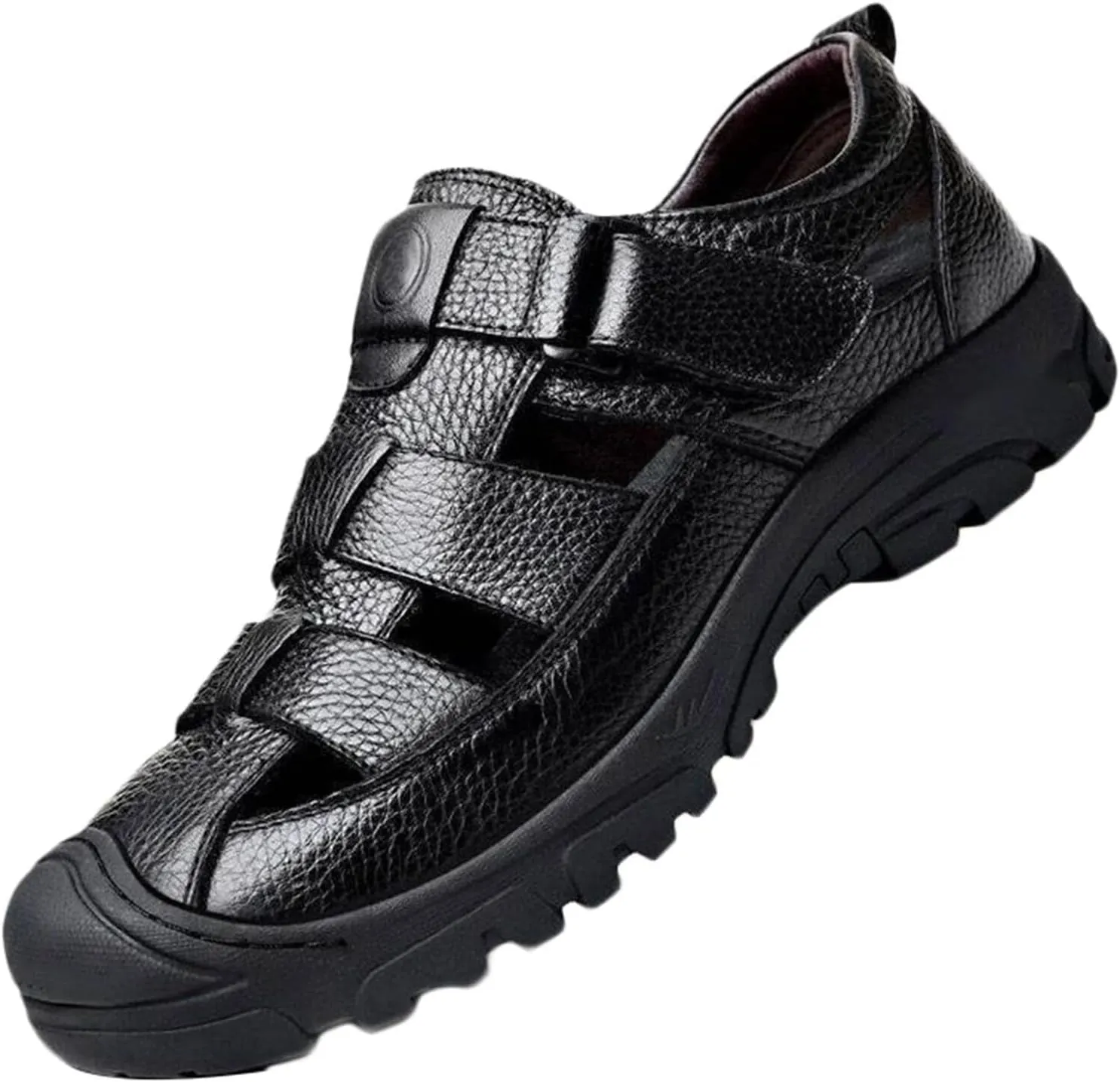 Leather Sandals Men Breathable Closed Toe Walking Sandals Outdoor Summer Beach Shoes Hiking Trekking Sandals
