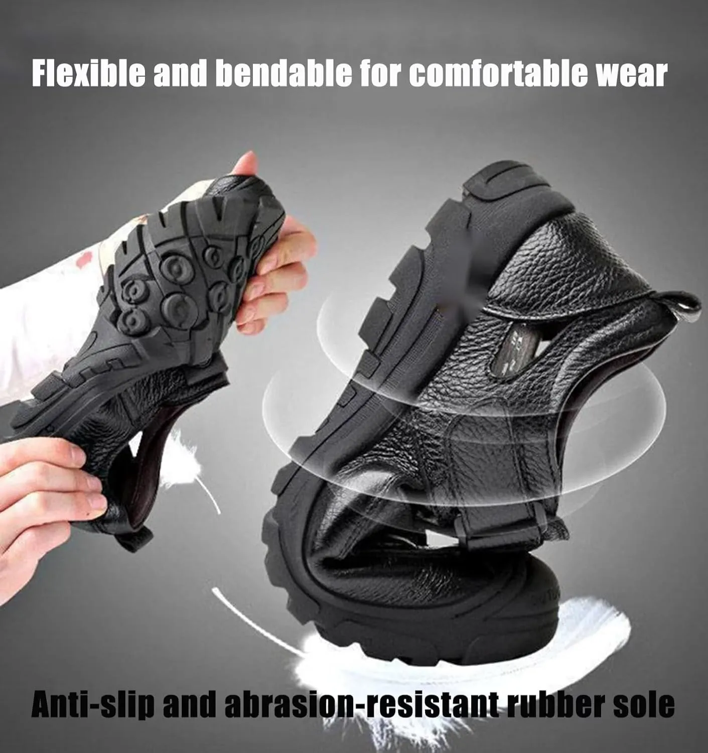 Leather Sandals Men Breathable Closed Toe Walking Sandals Outdoor Summer Beach Shoes Hiking Trekking Sandals