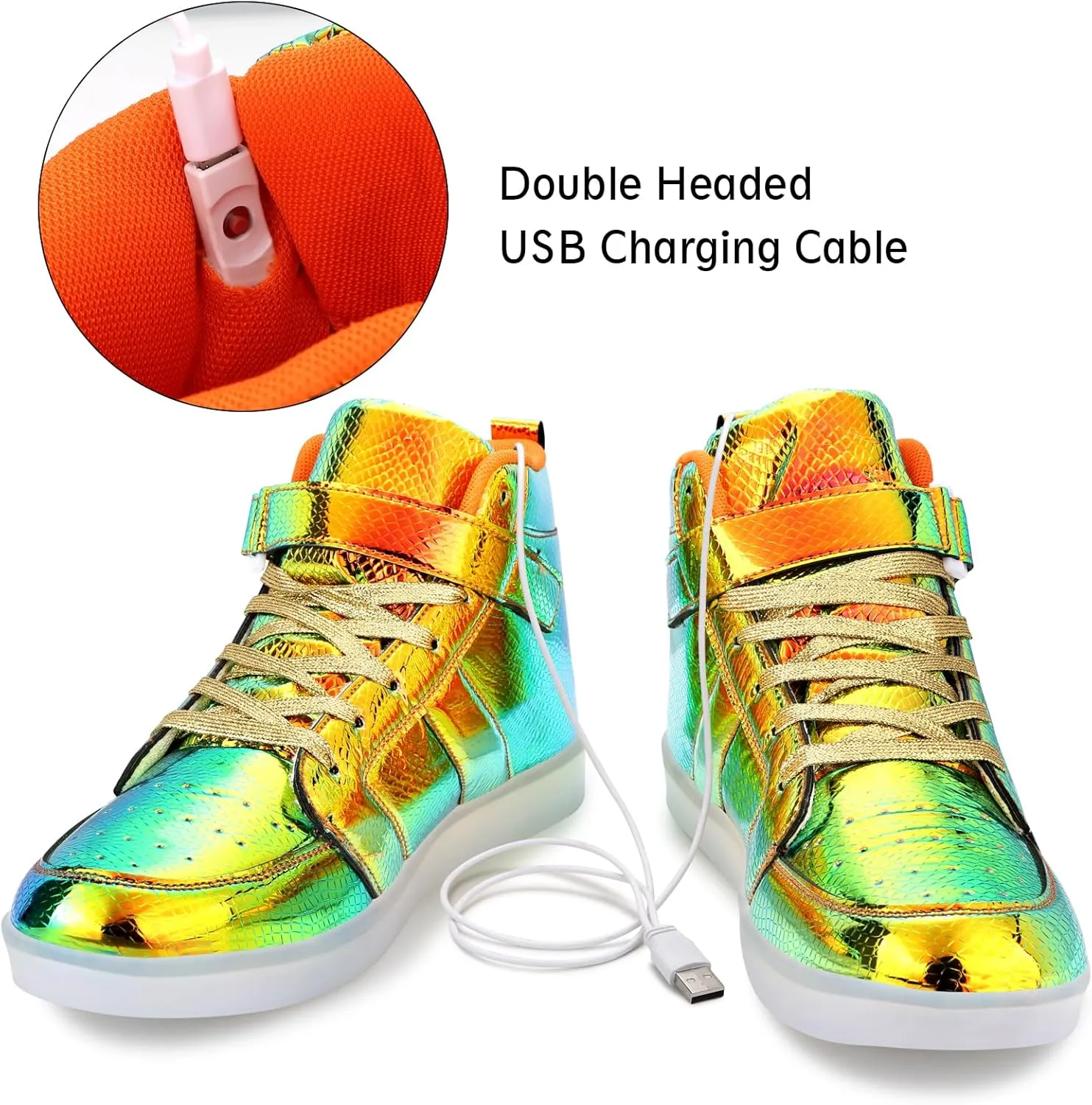 LED Shoes - Men's & Women's Light Up High Top Sneakers, USB Charging, Glow in The Dark for Dancing Party Festivals
