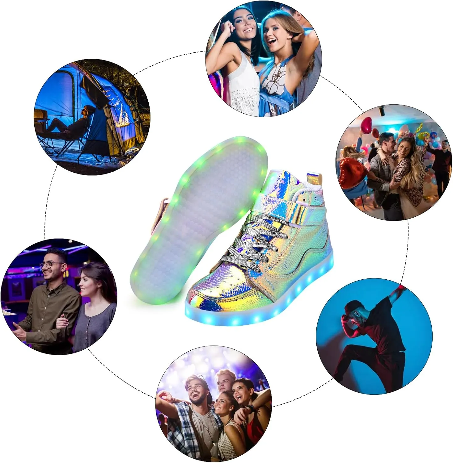 LED Shoes - Men's & Women's Light Up High Top Sneakers, USB Charging, Glow in The Dark for Dancing Party Festivals