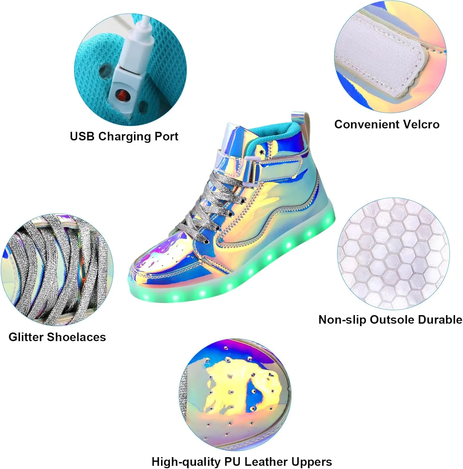 LED Shoes - Men's & Women's Light Up High Top Sneakers, USB Charging, Glow in The Dark for Dancing Party Festivals