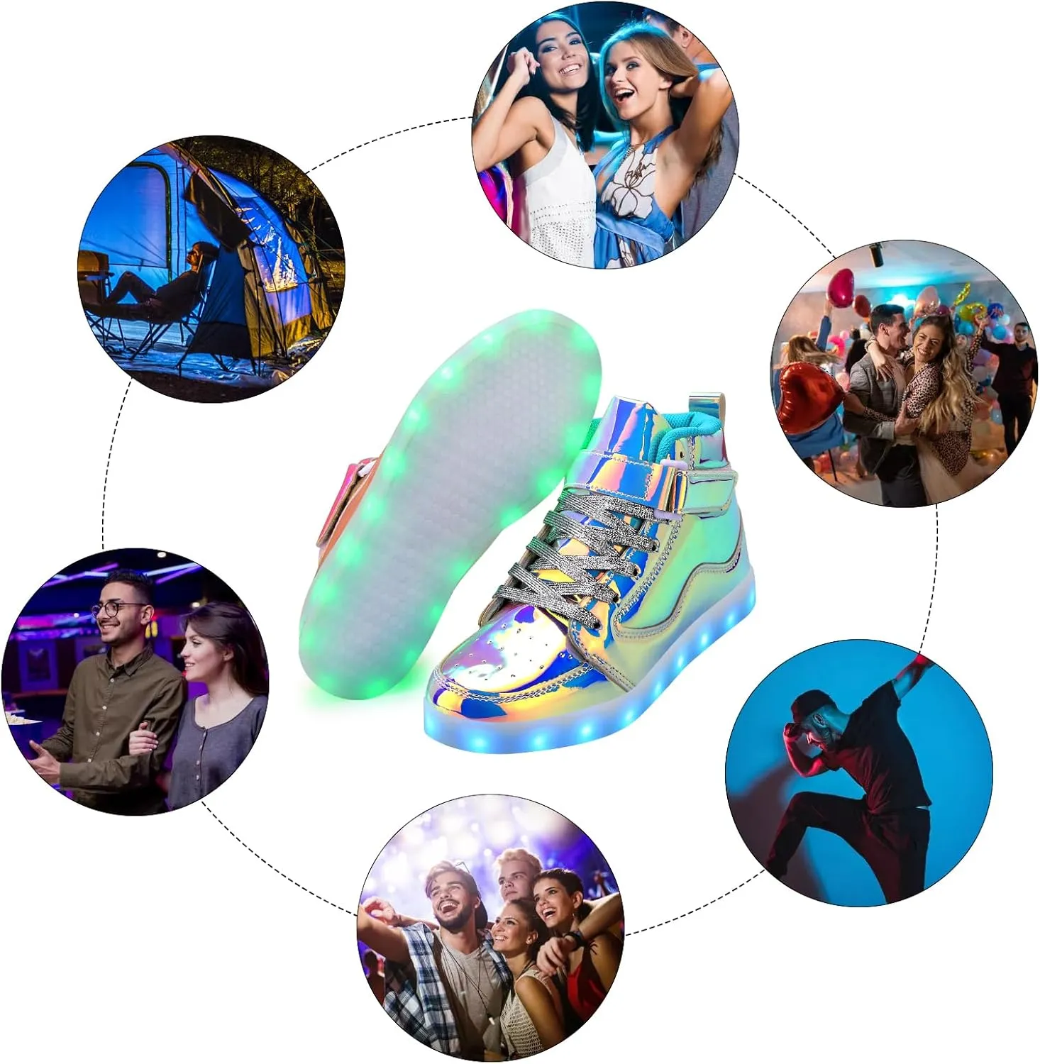 LED Shoes - Men's & Women's Light Up High Top Sneakers, USB Charging, Glow in The Dark for Dancing Party Festivals