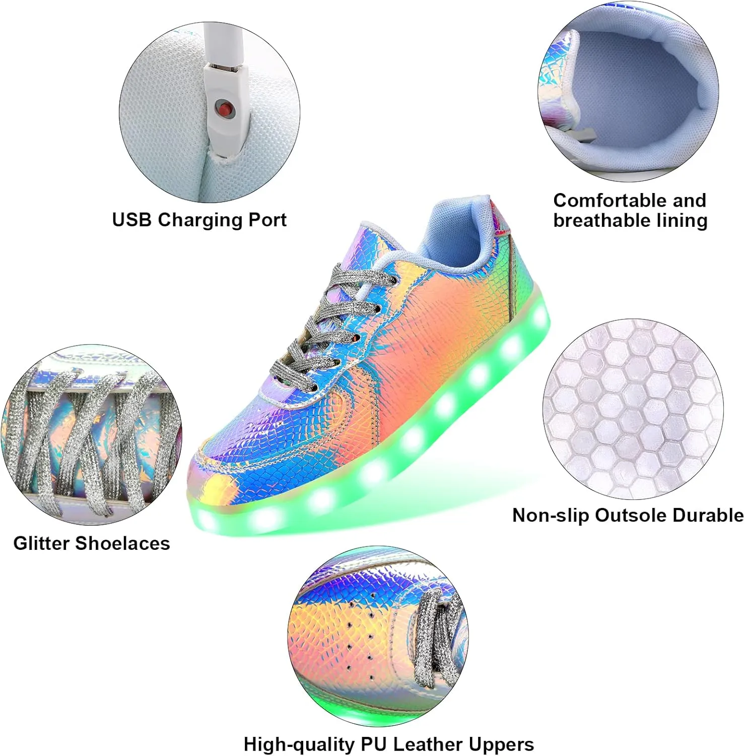 LED Shoes - Men's & Women's Light Up High Top Sneakers, USB Charging, Glow in The Dark for Dancing Party Festivals