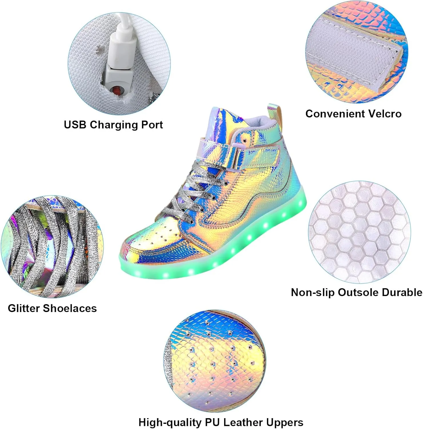 LED Shoes - Men's & Women's Light Up High Top Sneakers, USB Charging, Glow in The Dark for Dancing Party Festivals