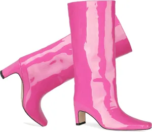 LEHOOR Women Wide Calf Knee High Boots Low Chunky Block Heel Pull On Mid Calf Crocodile Boots Square Toe Fall Fashion Tall Winter Boot Kitten Heel Warm Dressy Casual Party Long Riding Boots 4-12 M US
