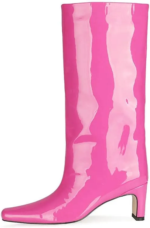 LEHOOR Women Wide Calf Knee High Boots Low Chunky Block Heel Pull On Mid Calf Crocodile Boots Square Toe Fall Fashion Tall Winter Boot Kitten Heel Warm Dressy Casual Party Long Riding Boots 4-12 M US