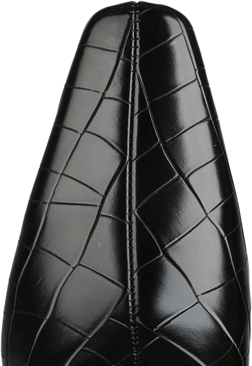 LEHOOR Women Wide Calf Knee High Boots Low Chunky Block Heel Pull On Mid Calf Crocodile Boots Square Toe Fall Fashion Tall Winter Boot Kitten Heel Warm Dressy Casual Party Long Riding Boots 4-12 M US