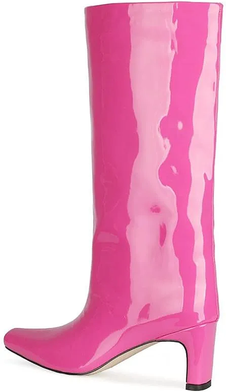 LEHOOR Women Wide Calf Knee High Boots Low Chunky Block Heel Pull On Mid Calf Crocodile Boots Square Toe Fall Fashion Tall Winter Boot Kitten Heel Warm Dressy Casual Party Long Riding Boots 4-12 M US