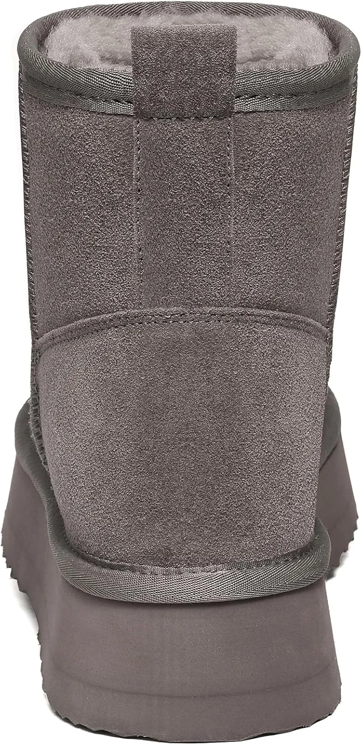 Litfun Platform Mini Boots for Women Genuine Suede Winter Ankle Snow Boots with Fur Lined