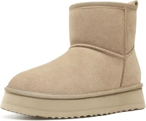 Litfun Platform Mini Boots for Women Genuine Suede Winter Ankle Snow Boots with Fur Lined