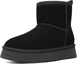 Litfun Platform Mini Boots for Women Genuine Suede Winter Ankle Snow Boots with Fur Lined