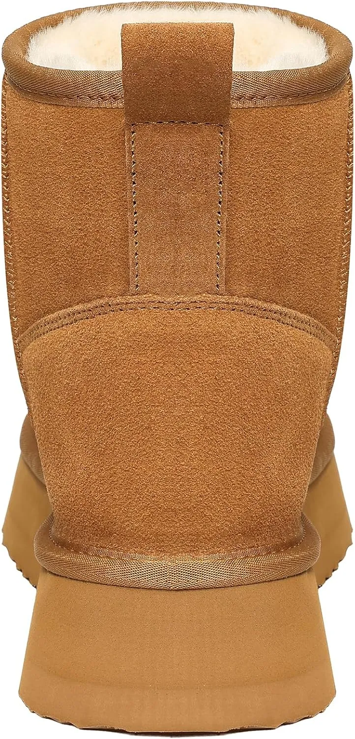 Litfun Platform Mini Boots for Women Genuine Suede Winter Ankle Snow Boots with Fur Lined