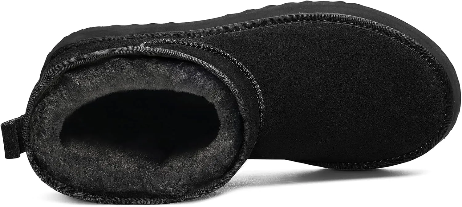 Litfun Platform Mini Boots for Women Genuine Suede Winter Ankle Snow Boots with Fur Lined