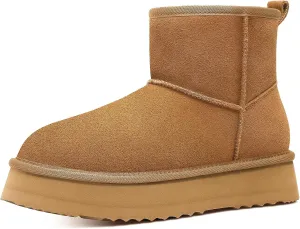 Litfun Platform Mini Boots for Women Genuine Suede Winter Ankle Snow Boots with Fur Lined