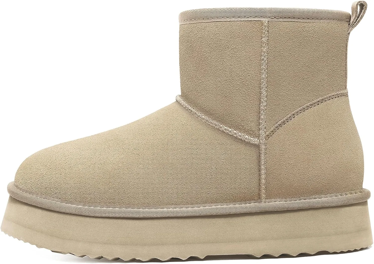 Litfun Platform Mini Boots for Women Genuine Suede Winter Ankle Snow Boots with Fur Lined