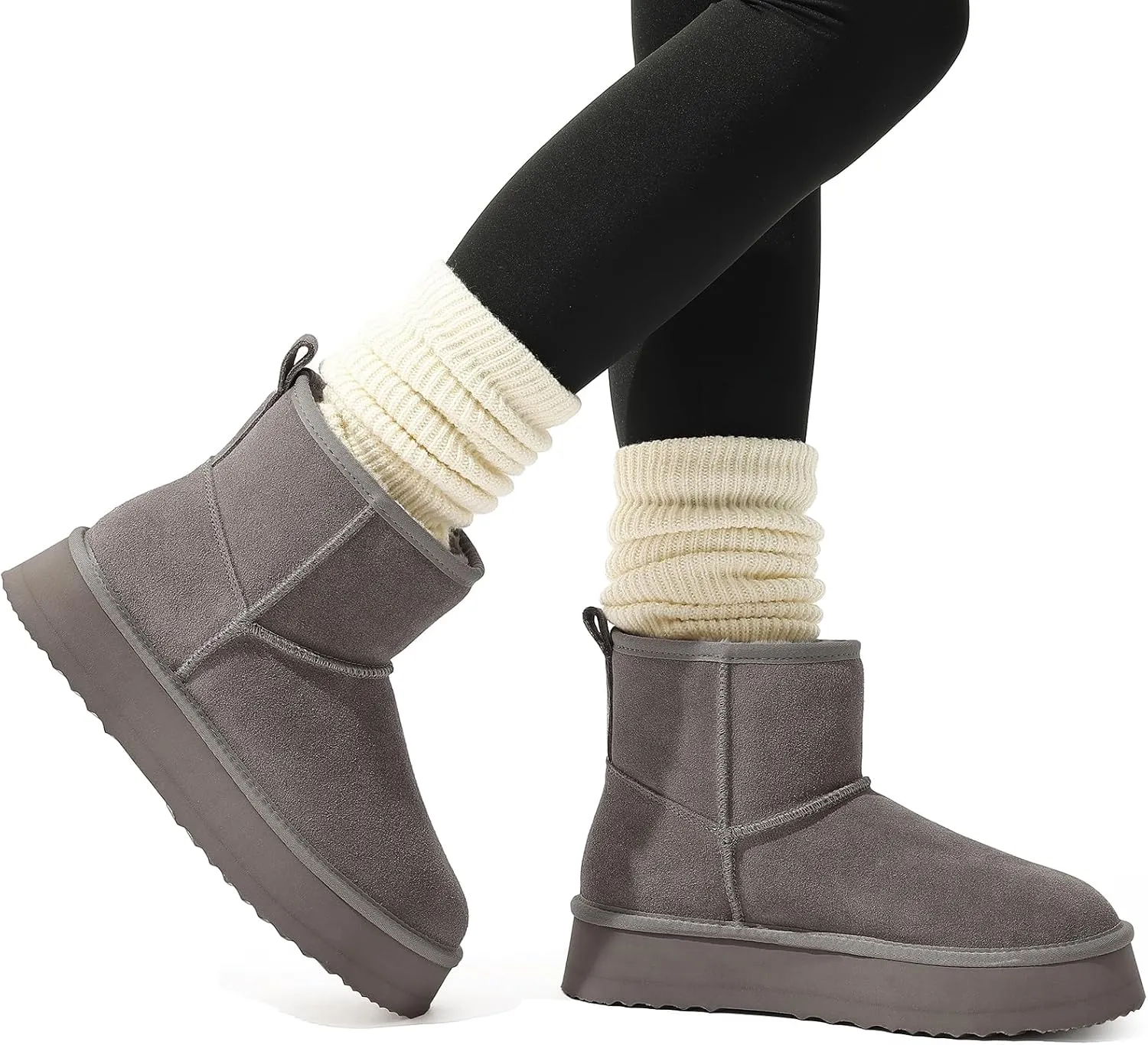 Litfun Platform Mini Boots for Women Genuine Suede Winter Ankle Snow Boots with Fur Lined