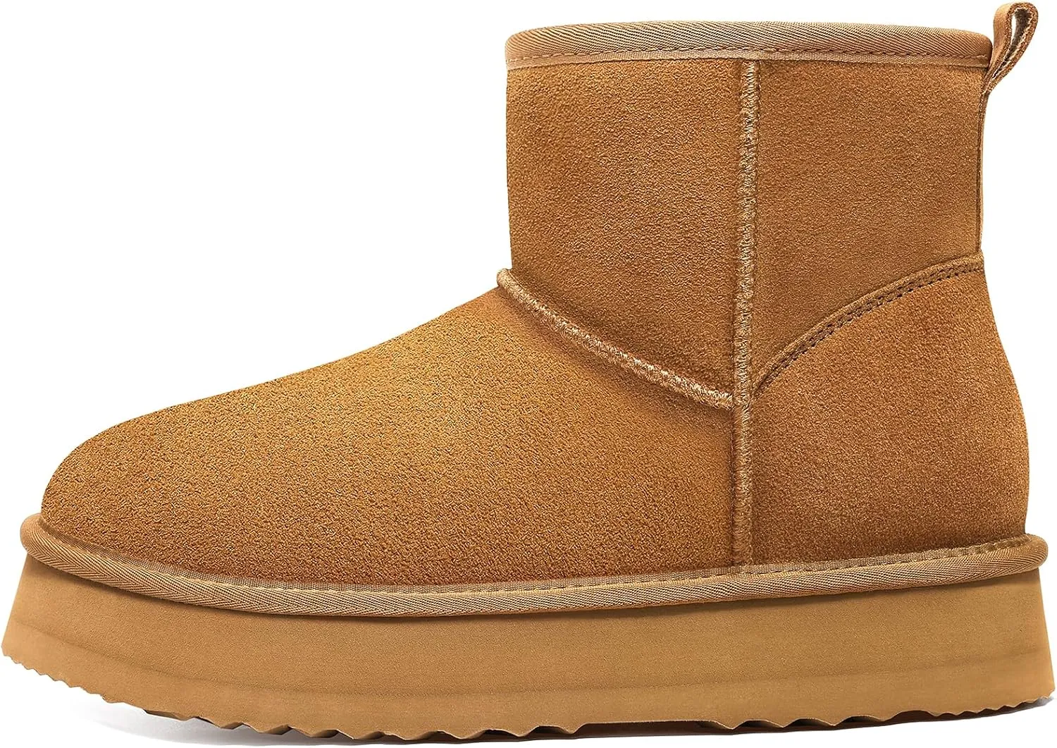 Litfun Platform Mini Boots for Women Genuine Suede Winter Ankle Snow Boots with Fur Lined