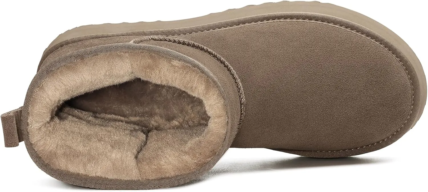Litfun Platform Mini Boots for Women Genuine Suede Winter Ankle Snow Boots with Fur Lined