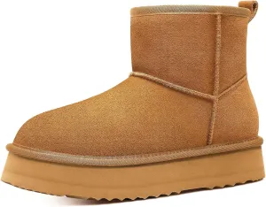 Litfun Platform Mini Boots for Women Genuine Suede Winter Ankle Snow Boots with Fur Lined