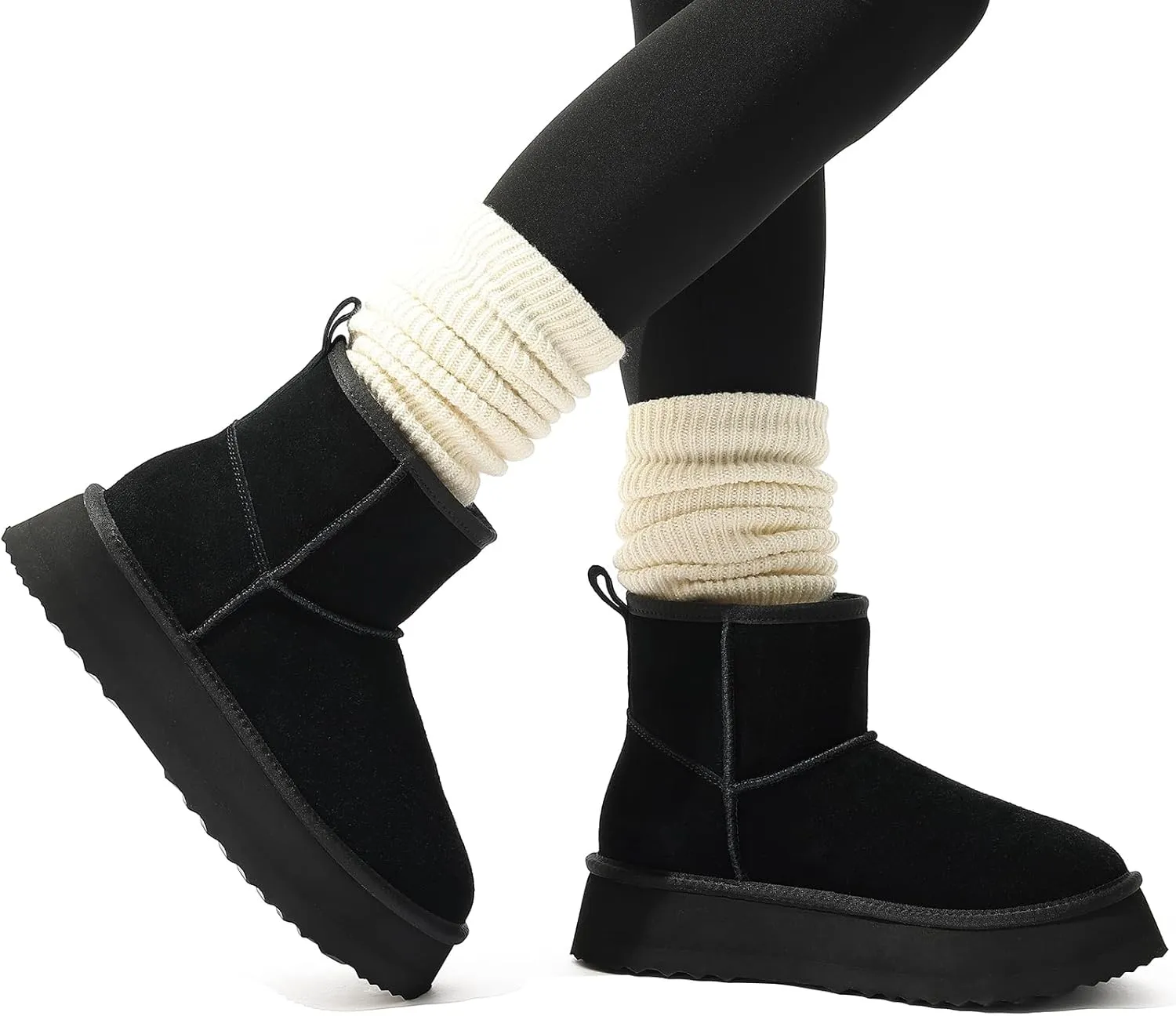 Litfun Platform Mini Boots for Women Genuine Suede Winter Ankle Snow Boots with Fur Lined