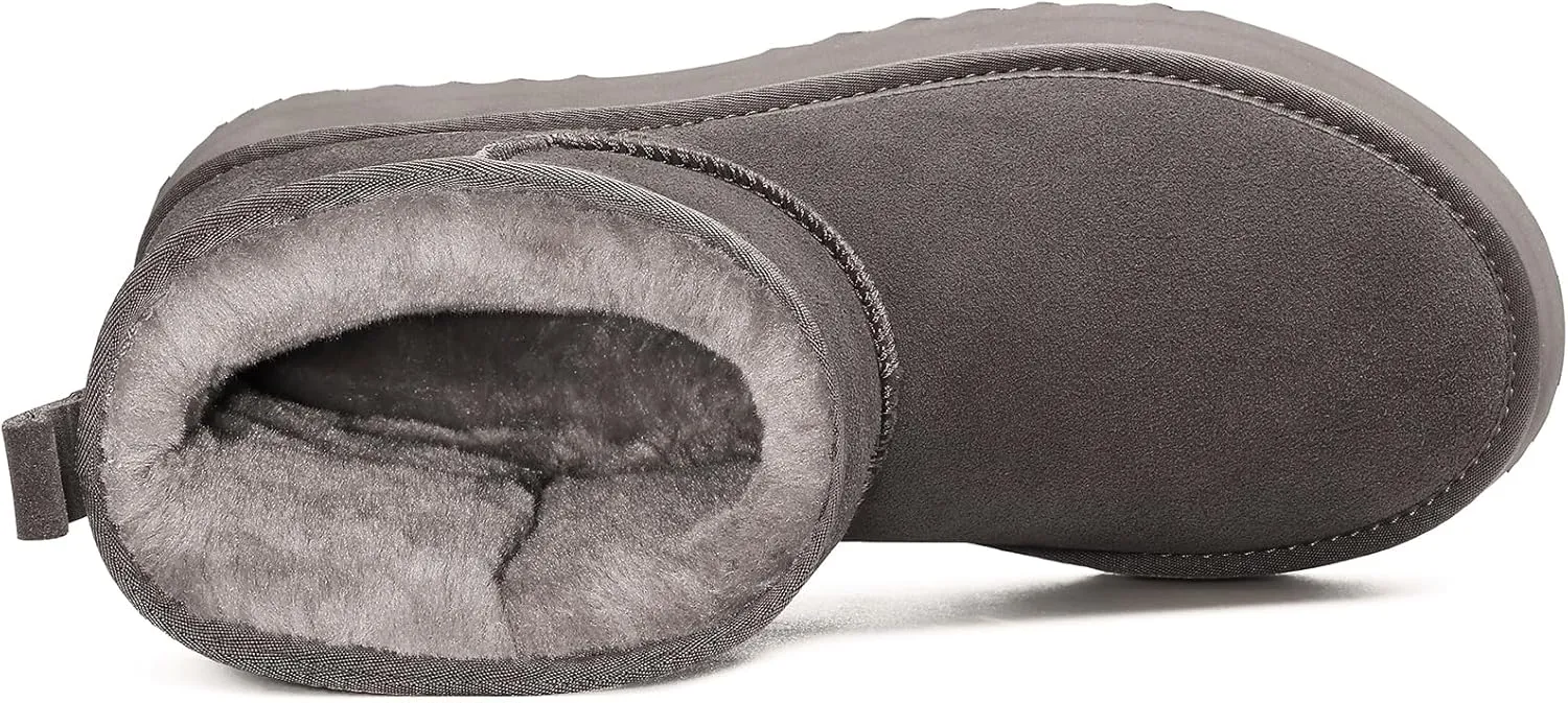 Litfun Platform Mini Boots for Women Genuine Suede Winter Ankle Snow Boots with Fur Lined