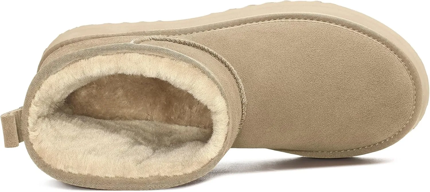 Litfun Platform Mini Boots for Women Genuine Suede Winter Ankle Snow Boots with Fur Lined