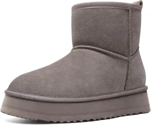 Litfun Platform Mini Boots for Women Genuine Suede Winter Ankle Snow Boots with Fur Lined