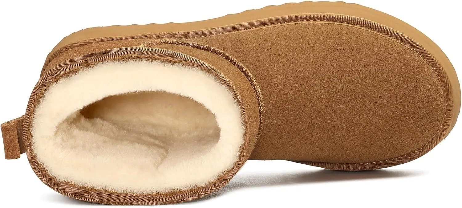 Litfun Platform Mini Boots for Women Genuine Suede Winter Ankle Snow Boots with Fur Lined