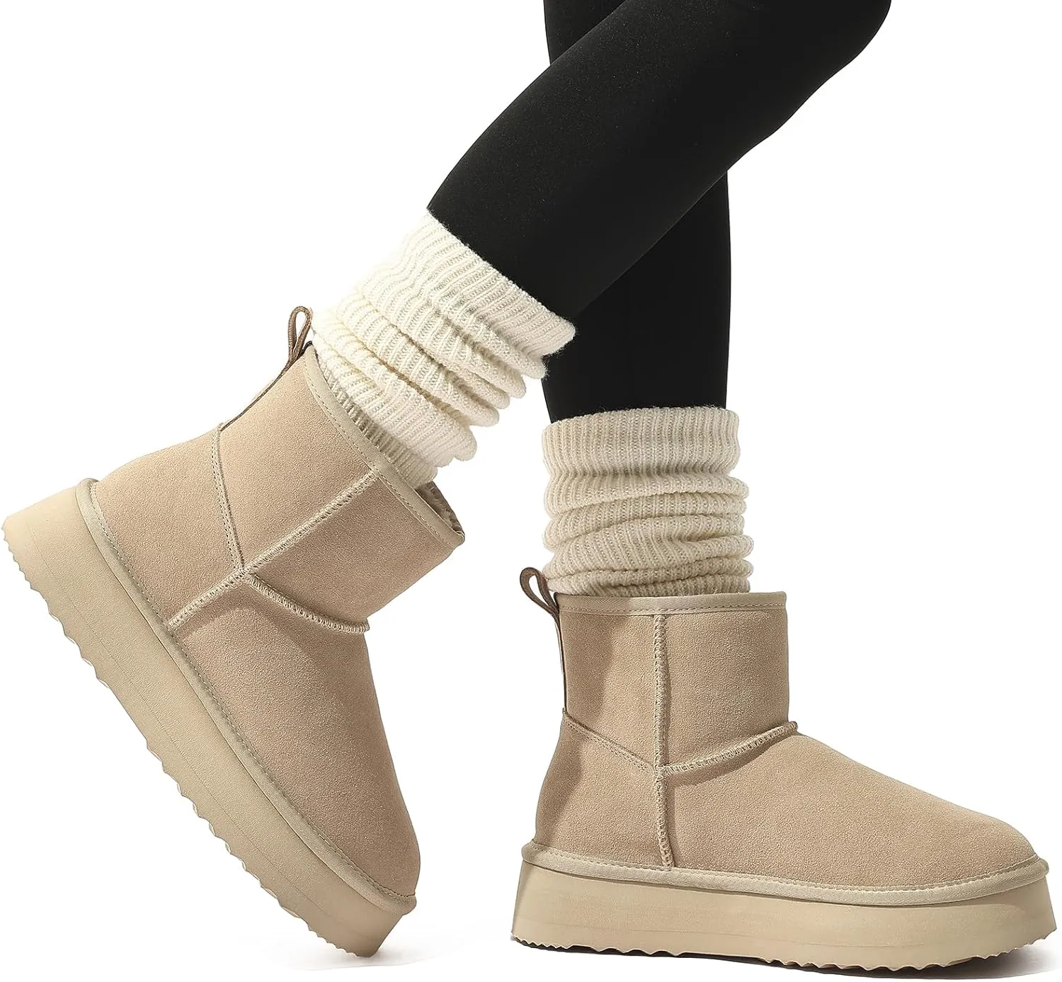 Litfun Platform Mini Boots for Women Genuine Suede Winter Ankle Snow Boots with Fur Lined
