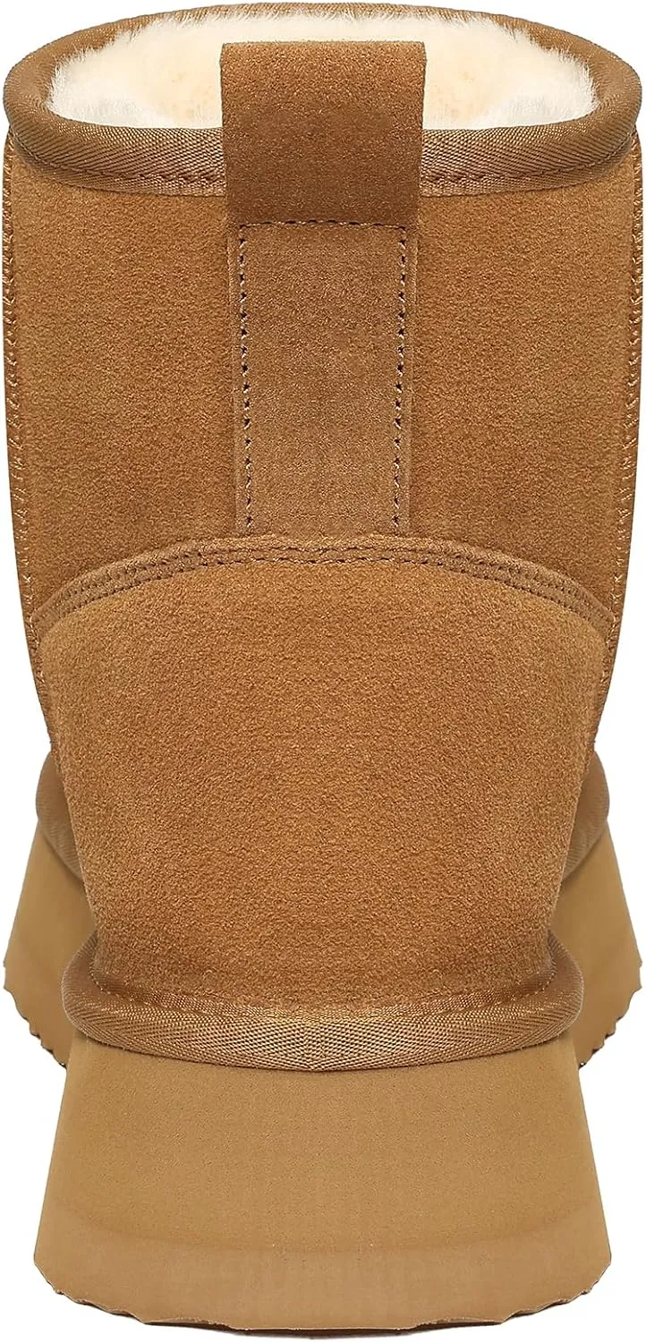 Litfun Platform Mini Boots for Women Genuine Suede Winter Ankle Snow Boots with Fur Lined