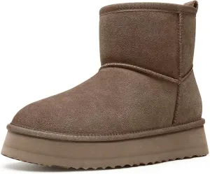 Litfun Platform Mini Boots for Women Genuine Suede Winter Ankle Snow Boots with Fur Lined