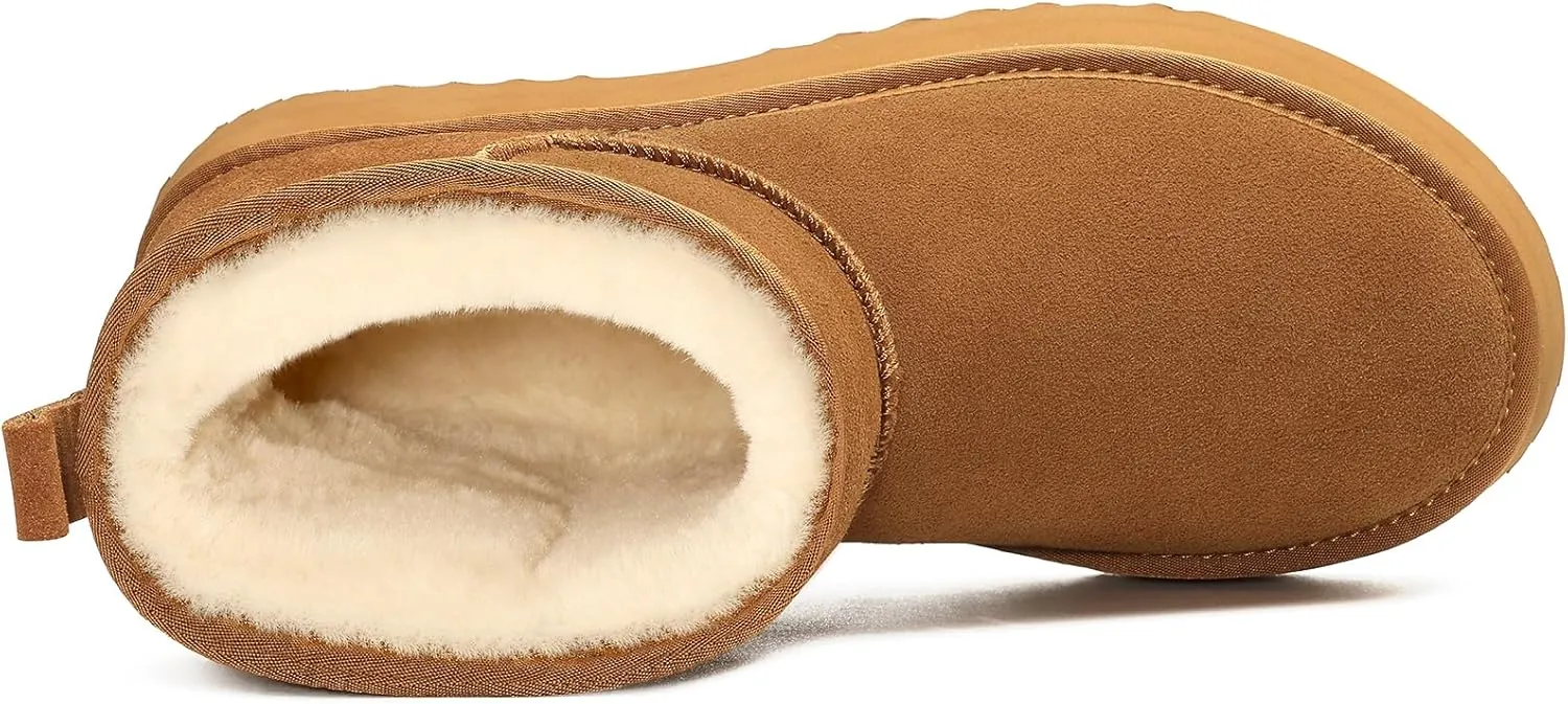 Litfun Platform Mini Boots for Women Genuine Suede Winter Ankle Snow Boots with Fur Lined