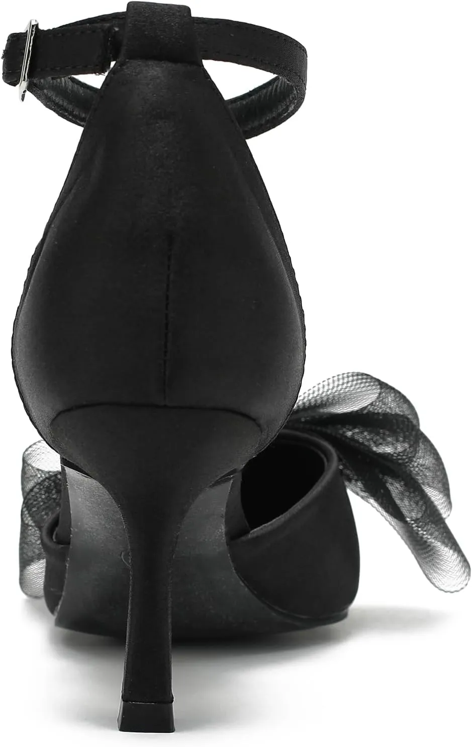LIURUIJIA Women's Closed Toe Bow Heels Ankle Strap Pointed Toe Satin Low Heel Pumps Comfortable Wedding Bridal Party Prom Dress Shoes