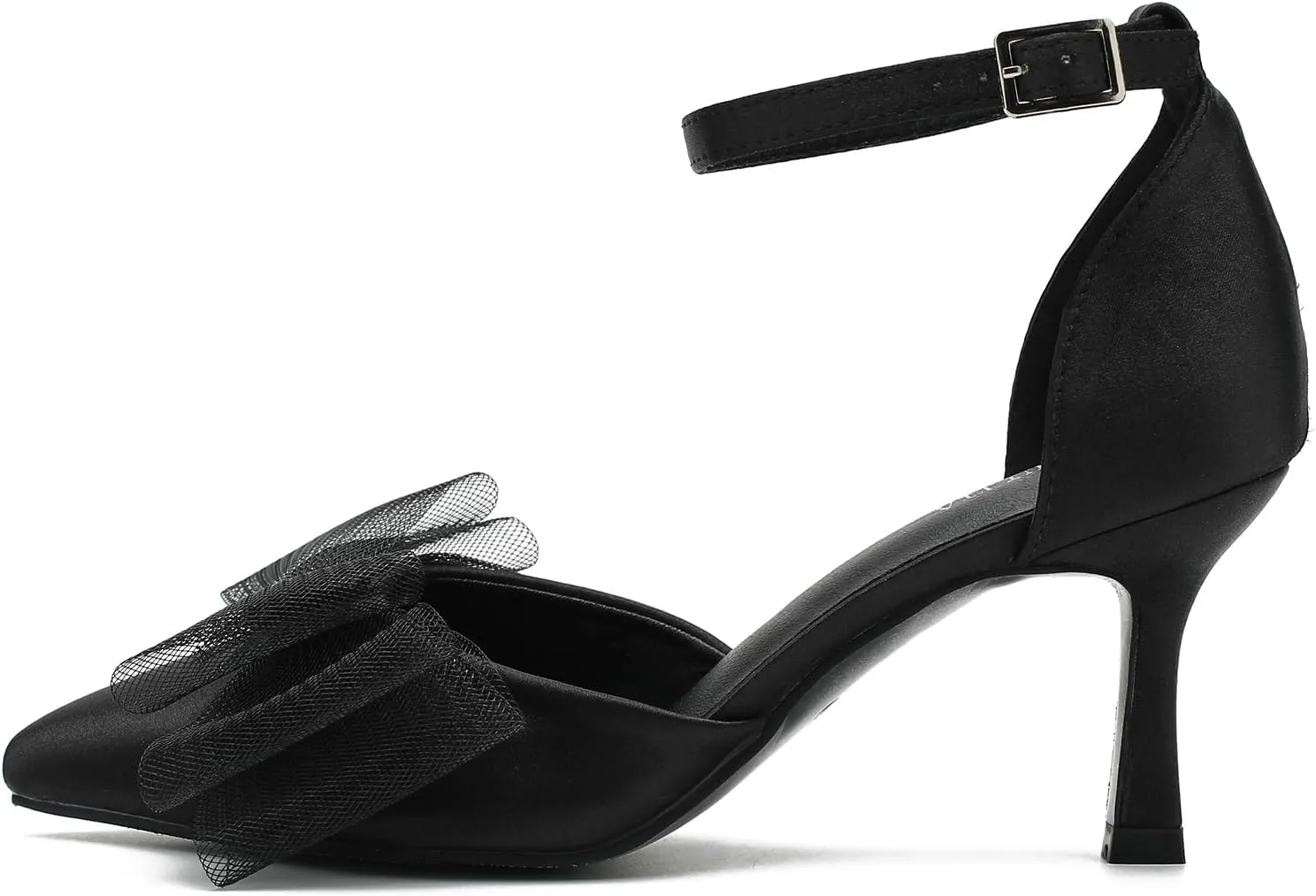 LIURUIJIA Women's Closed Toe Bow Heels Ankle Strap Pointed Toe Satin Low Heel Pumps Comfortable Wedding Bridal Party Prom Dress Shoes