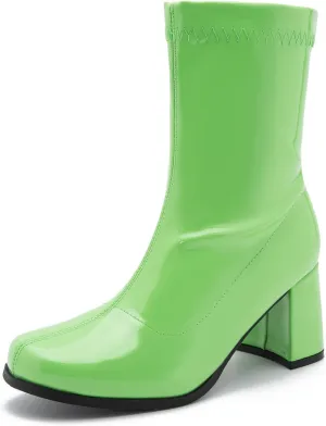 LIURUIJIA Women's Gogo Boots Mid Calf Block Heel Square Toe Zipper Boots Low Heel Short Booties